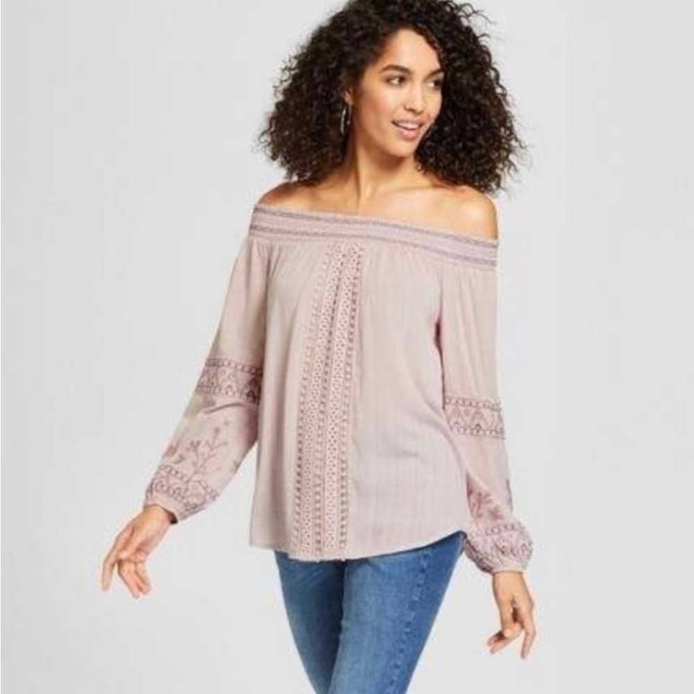Knox Rose Pink On/Off Shoulder Embroidered Top – Size Large EUC